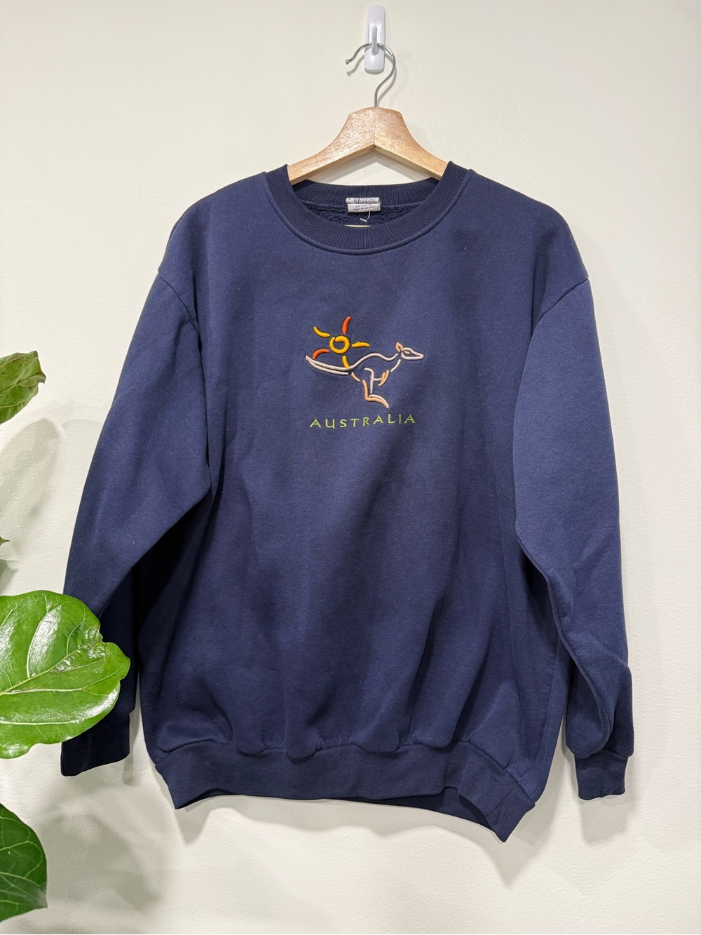 Vintage Navy Crewneck Sweatshirt with Embroidered Australia Kangaroo Motif